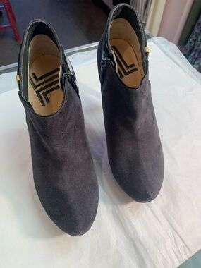 Lanvin Black Suede Ankle Booties with Side Zip